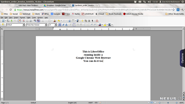 A screenshot of LibreOffice running inside the Google Chrome web browser