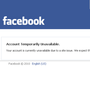 Screenshot of the Facebook Account temporarily unavailable error message