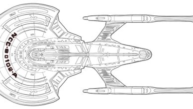 Line drawing of the USS Titan-A, from Star Trek Picard.