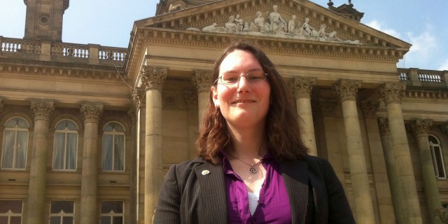 Zoe Kirk-Robinson outside Bolton Town Hall